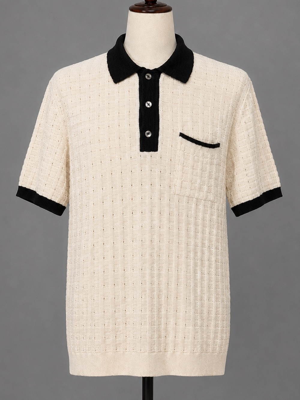Abercrombie & Fitch knit white Short-Sleeve Baja camp shirt w Black Trim M-L